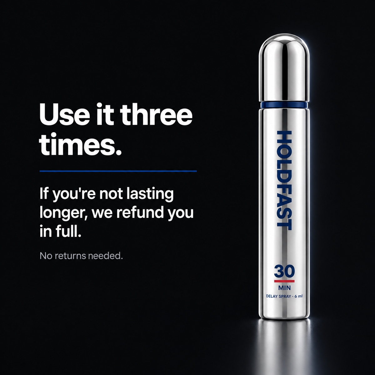 Guarantee — use it three times, full refund if you're not lasting longer