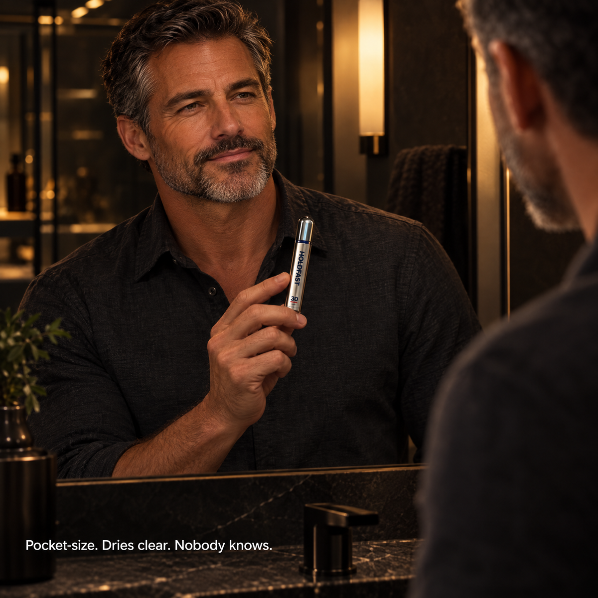 Pocket-size. Dries clear. Nobody knows.
